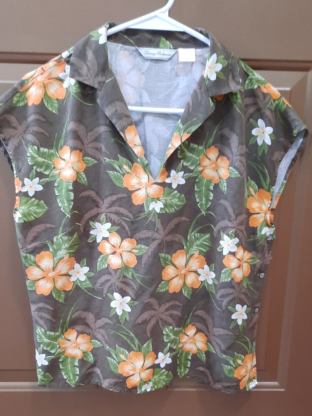 Tommy Bahama Brown Camp-Collar Floral Shirt with Orange & Green